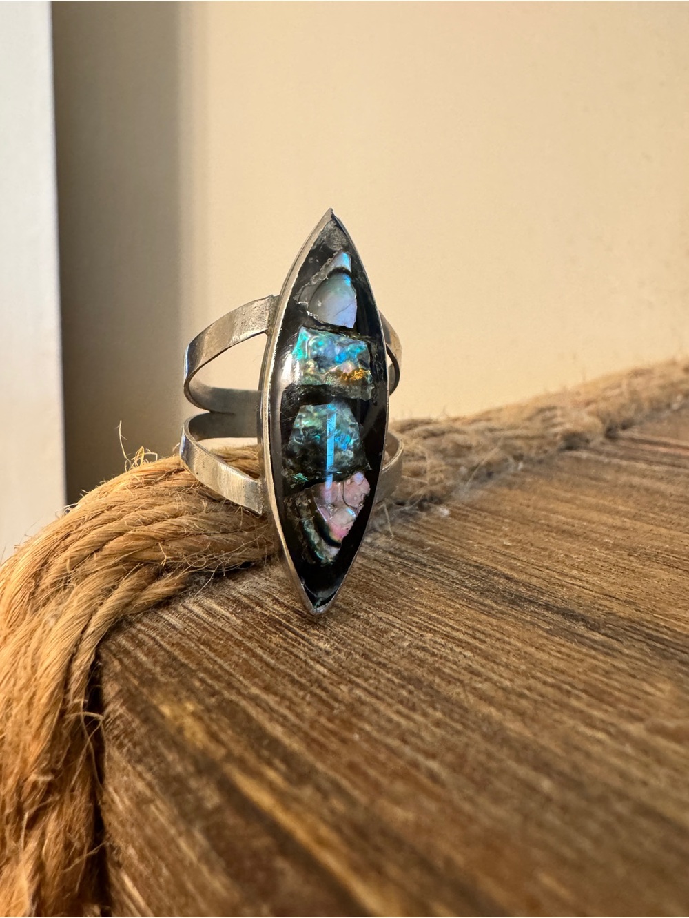 Silver Marquise Abalone Inlay Statement Ring - Silver